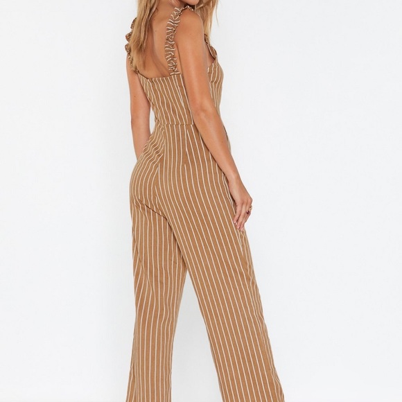 NWT Nasty Gal Stripe Ruffle Strap Jumpsuit - Picture 2 of 5